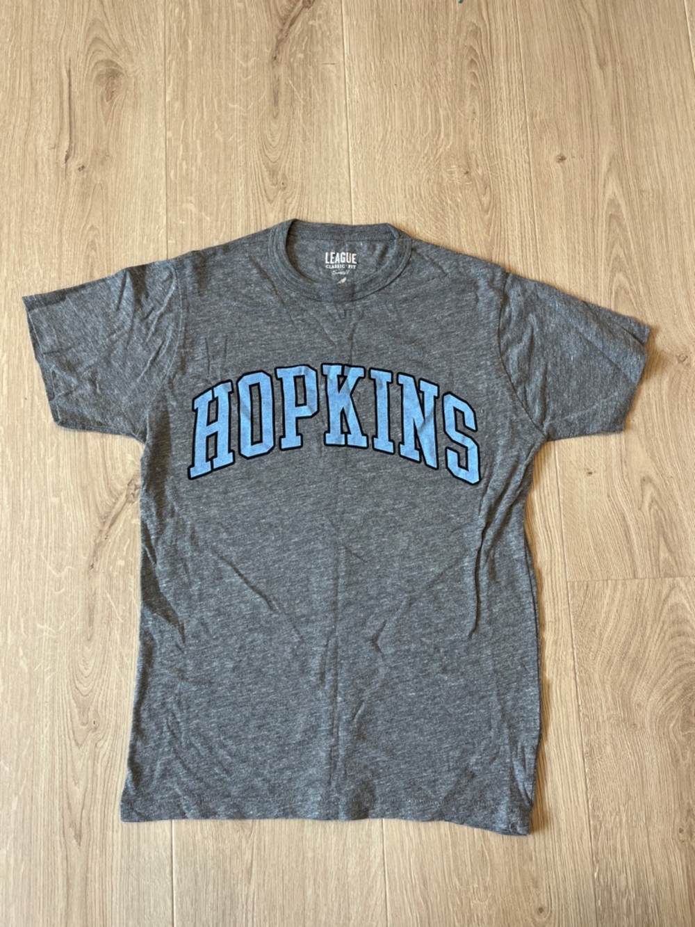 League Gray T‑Shirt with Light Blue HOPKINS Arch